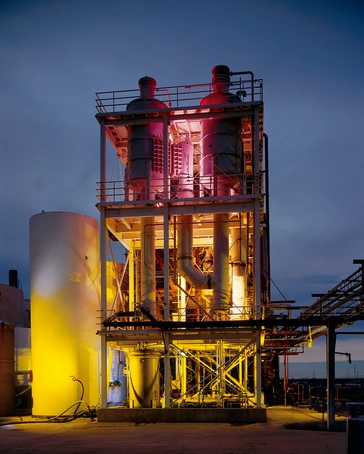 NF Protein manufacturing facility lit up at night